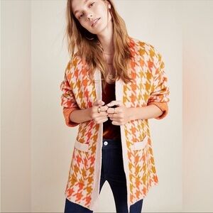COPY - Anthropologie Pink Edith Houndstooth Knit Oversized Cardigan large